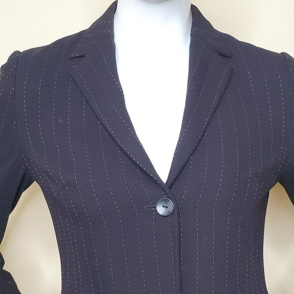 Mastina Black One Button Blazer with Brown Stitching SZ 4 - Picture 6 of 8